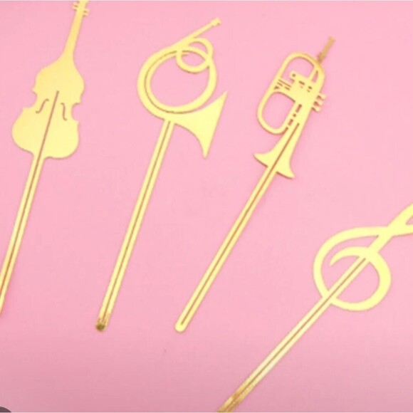 SET of 4 gold musical instruments notes bookmark page holders - Picture 7 of 8